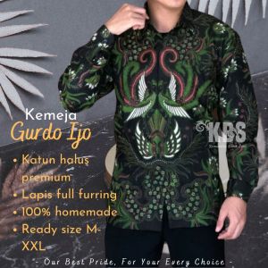 GURDO IJO BATIK SOLO FULL FURING BAHAN KATUN HALUS | KEMEJA BATIK LENGAN PANJANG | BAJU BATIK PRIA