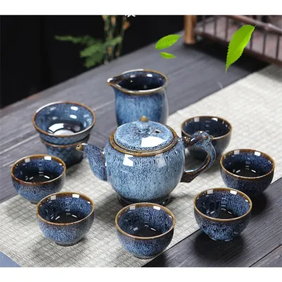 Bộ ấm trà gốm sứ tráng men cao cấp (gồm 1 ấm pha trà + bộ chén lọc trà + 6 chén)- Kèm hộp quà tặng
