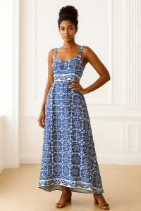 ชุดเดรสยาวลายกระเบื้อง (Tile Print Maxi Dress)_SecondhanD_SP080