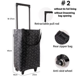 TasBagShop Household Shopping Cart Foldable Grocery Shopping Trolley Multi-functional Insulated Tin Foil Market Trolley