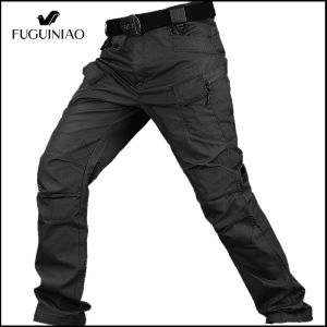 FUGUINIAO iX7 กลางแจ้งยุทธวิธีเดินป่าขนส่งสินค้ากางเกงขายาวผู้ชายหลายกระเป๋ากันน้ำกางเกงตั้งแคมป์ปีนเขาทหารกางเกง