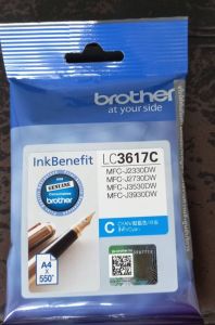 Brother LC-3617 CYAN สีฟ้าแท้ศูนย์ ของใหม่+คุณภาพ100% พริ้นเอกสารได้ 550 หน้า ใช้กับพริ้นเตอร์ Brother MFC-J2330DW/2730DW MFC-J3530DW/3930DW