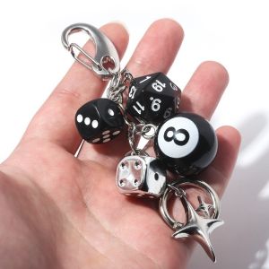 Creativity Hiphop Punk Black Dice No. 8 Billiards Keychain Y2K Lucky Dice Starburst Pendant Girls Bag Charms Pendant Gift
