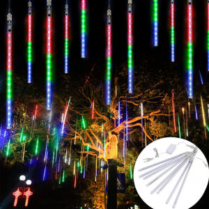[30cm/50cm] Solar & Plug-in Meteor Shower Rain Light Auto On/Off Sensor Christmas Decoration for Home Garden Party Pasko