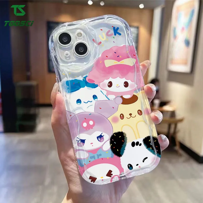 3D Wave Border Cute Cartoon Sanrio Hello Kitty Kuromi Phone Case