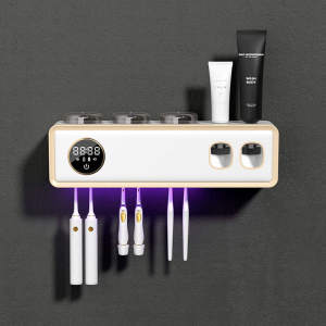 Intelligent ultraviolet toothbrush disinfector wall-mounted bathroom toothbrush holder with drying and sterilization function electric toothbrush stand cup storage rack