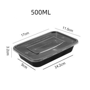 พร้อมส่ง!!ไมโครเวฟ กล่องพร้อมฝากล่องพลาสติกสีใส/ดำ กล่องใส่อาหาร กล่องเบนโต๊ะ กล่อง500/650/750/1000/1500ml(50ชิ้น/ลัง)