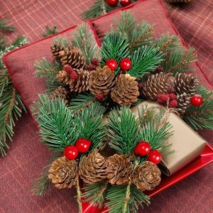 3Pcs Artificial Berry Pine Cone With Holly Branches For Holiday Decor Flower Christmas Branch