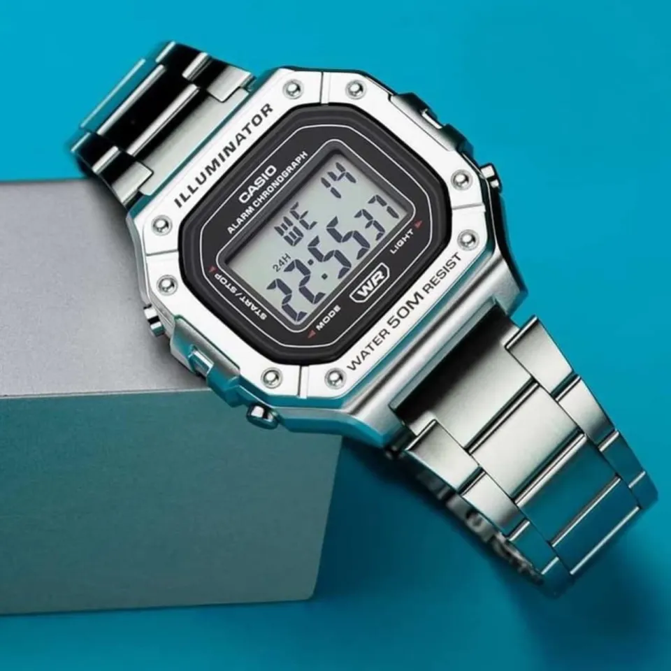 100% Original) Casio W-218HD-1AV Quartz Digital Resin Case