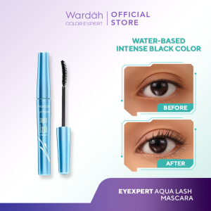 Wardah EyeXpert Aqua Lash Mascara - Bulu Mata Tebal Panjang Cepat Kering - Warna Intense dan Waterproof - Mudah Digunakan Dengan Hasil Natural