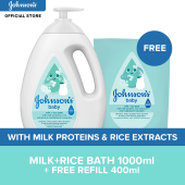 Johnson’s Milk+Rice Bath Sulit Pack (Bath 1000ml + FREE 400ml Refill)