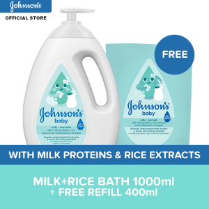 Johnson’s Milk+Rice Bath Sulit Pack (Bath 1000ml + FREE 400ml Refill)