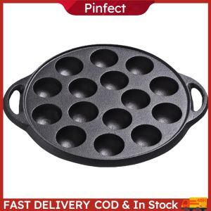 Premium Cast Iron Grill Pan with 15 Holes Nonstick Coating for Meat Vegetables and Breakfast Dishes Black Finish