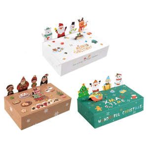 กล่องคุกกี้รูปสัตว์คริสต์มาสความจุ500กรัม10ชิ้นภาชนะที่เก็บของพับได้ของตกแต่งงานปาร์ตี้การ์ดพรีเมี่ยม