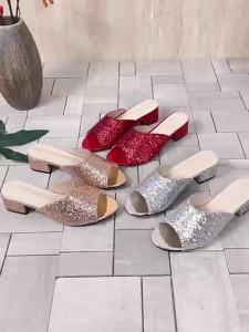 [Free Shipping] New Summer Chunky Heel Slippers for Women Large Size Floral Pattern Fashionable High-Heel Slippers