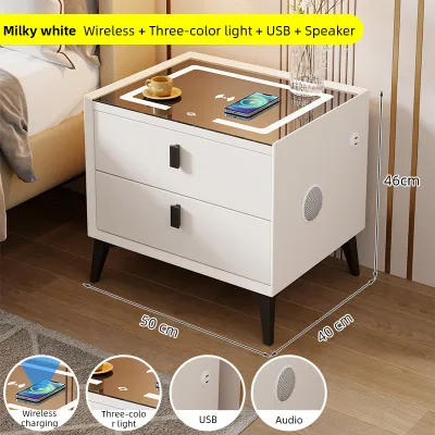 AIHUISEN Smart Bedside Table Simple Wireless Charging with Light Multifunctional Influencer Bedside Table Bedroom Storage Cabinet Househ