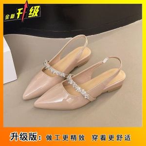 Free Shipping Elegant Flat Backless Shoes For Women New Summer Style Perfect With Dresses Low Heel Pointed Toe Shallow Mouth Sandals