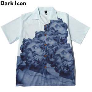 Dark Icon Printed Vintage Shirt Men 2025 Summer Turn-down Collar Mens Shirt Streetwear Clothing
