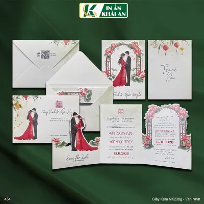 Thiệp cưới Song Hỷ cao cấp hoa sen phong cách Á Đông sang trọng | in tối thiểu 200 thiệp - KA-434