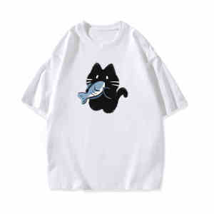 T-Shirt Wanita Lengan Pendek Ukuran Besar Motif Kartun Kucing & Ikan Lucu Katun Tipis Bernapas Premium Desain Korea Jepang Slim Fit 2025 Baju Kasual Oversize Kerah Bulat Tren Musim Panas Manis dan imut Modis Tops Slip - on Serbaguna Eksklusif