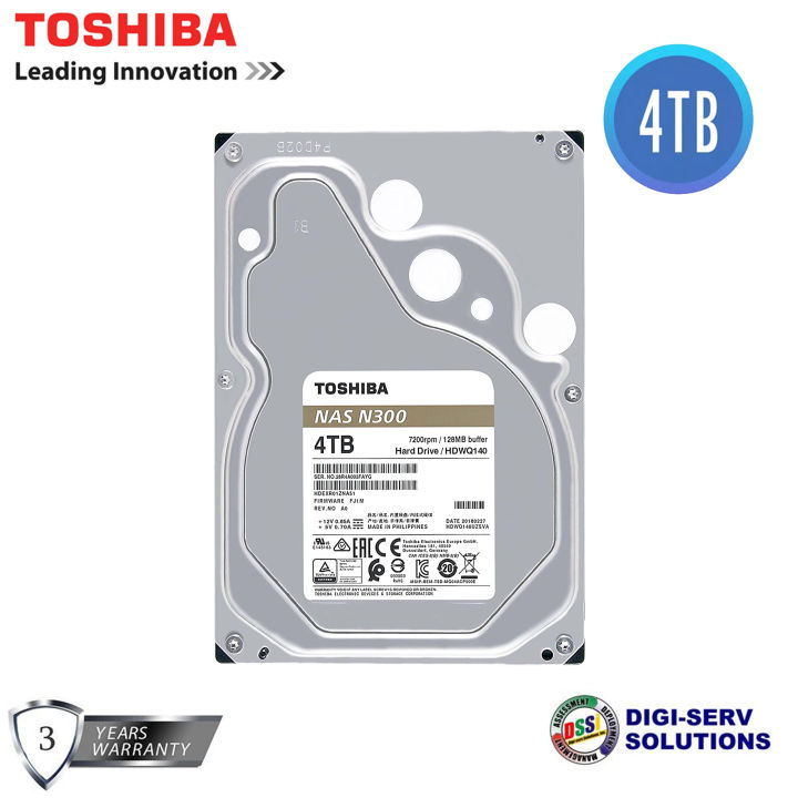Toshiba N300 4TB NAS Hard Drive (HDWQ140UZSVA) 3.5" SATA, 7200RPM 128MB ...