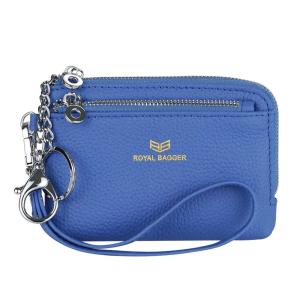Royal Bagger RFID Coin Purse with Keychain Genuine Leather Multi Zipper Clutch Wallet Portable Wristlet Card Holder 1903-1