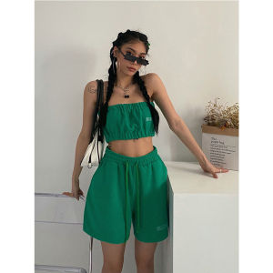 IELGY ladies street fashion sports tube top + loose shorts suit