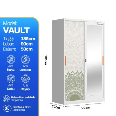 (BISA COD) LEMARI BESI SLIDING 2 PINTU LEMARI BESI PAKAIAN LEMARI BAJU MINIMALIS FULL MOTIF
