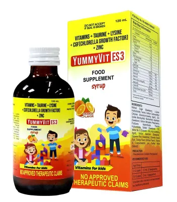 YUMMYVIT ES3 SYRUP FOOD SUPPLEMENT 120ML WITH ZINC orange flavor