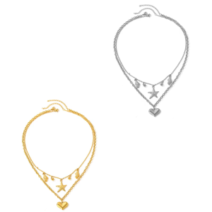 Stylish Necklace Double Layer Necklace Heart Pendant Necklace Adjustable Necklace for Women Beach and Party Accessories