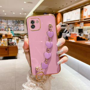 YBD Precise camera protection case for Samsung Galaxy A04 A04E A03 Casing Girly style plating Anti-drop cases with Cute love pattern bracelet