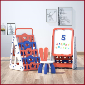 ICE Ready Stock Adjustable all in 1 Magnetic Drawing Board + Kids Bookshelf + Toys Storage + Chair + Free Gift.