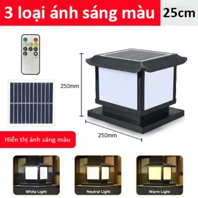 15CM/25CM Đèn trụ năng lượng mặt trời 3 màu Đèn năng lượng mặt trời ngoài trời chống nước Đèn cổng sân vườn Đèn tường Led Hàng rào đèn đăn 150A/250A