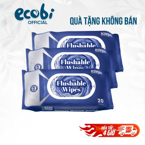Combo 03 Gói Khăn Ướt Đi Toilet Flushable EcoWipes Gói 20 Tờ Khăn Lau Xả Tan Trong Bồn Cầu Nhanh Chóng