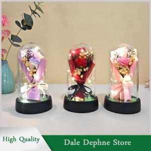 [Dale Dephne] 1 Bộ vĩnh cửu Rose ánh sáng xà phòng hoa trong Acrylic Bìa LED Valentine ngày quà tặng cho bạn gái bà mẹ ngày cưới phù dâu Quà Tặng