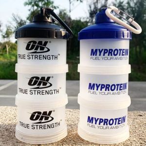 SAVIA 1/3-layer Protein Powder Box Portable Plastic Funnel Powder Box Layered Storage With Handle Fitness Supplement Bottle Outdoor