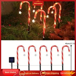 [Chinatera Malll]5PCS Solar Candy Cane Lights Outdoor Christmas Decorations Solar Pathway Lights for Garden Patio Lawn Or Yard Decoration