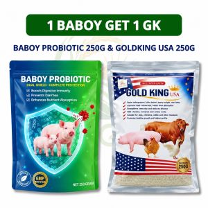 [GROWTH BOOSTER COMBO] Gold King USA + Baboy Probiotic – 2 Pack 250G/PACK Supplement for Pigs Chicken & Fish | Weight Gain Booster Better Feed Absorption & Digestive Support