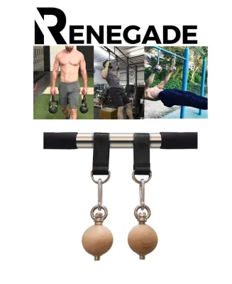 Renegade Cannonball Grips (Stainless Steel / Solid Wood) Grip Strength Training Pull-Ups Rock Climbing Bouldering Wall Climb Calisthenics CrossFit Grappling MMA Parkour Obstacle Course Ninja Warrior Functional Fitness Forearm Muscles Exercise