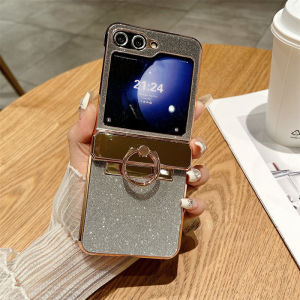 Applicable to Samsung zflip6 Phone case ZFLIP5 Foldable screen glittery plain leather all-inclusive anti-drop case