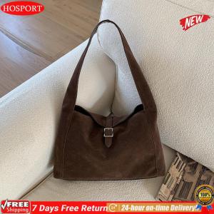 [HOSPORT Official Mall] Women Girls Faux Suede Solid Color Shoulder Bag Fashion Commute Handbag Retro Single Shoulder Bag for Travel Dating Work