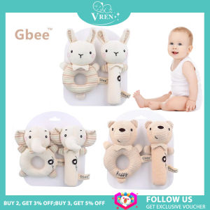 VREN 2021 Gbee Organic Cotton Cartoon Baby Bear Rattle Toy with Hand Bell Baby Plush Toy Education Toy