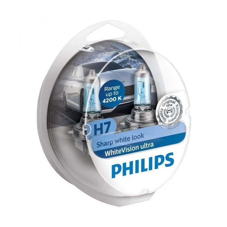 H7 Philips Whitevision ULTRA 4300k headlight / headlamp halogen bulb for  cars and motorcycles