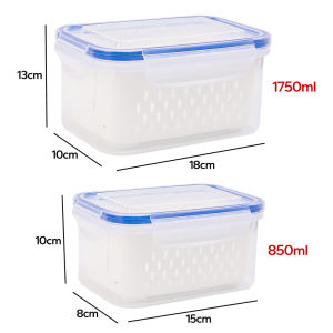 2pcs Food Storage Boxes Refrigerator Sealed Container Fresh-keeping Boxes Fruit Vegetables Frozen Double-layer Drain Basket Kitchen Organizer