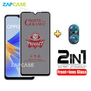 PAKET 2in1 Anti Gores Layar Privacy Oppo A17 4G Free Tempered Glass Camera Lens