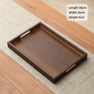 PURETEN Walnut Color Bamboo Wooden Tray Rectangular With Handle Serving Tray Decorate Tray Food Storage Trays Home