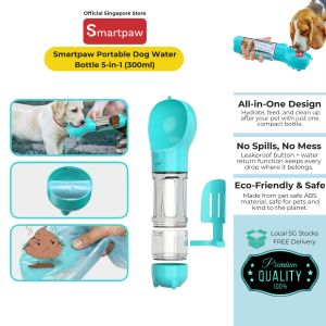 Smartpaw Portable Dog Water Bottle 5-in-1 (300 ml) | Leak-Proof Travel Bottle + Foldable Bowl & Poop Bag Holder – On-the-Go Hydration for Dogs