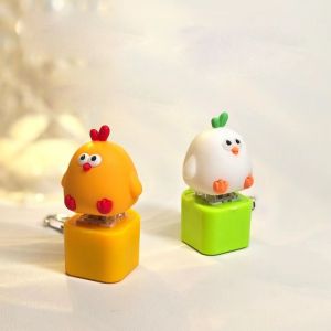 TRUSTCAR Electronic Wooden Fish Keyboard Keychain Yellow Chick Luminous Mechanical Keyboard Keychain Bag Ornament LED Lamp Fingertip Button Key Ring Finger Toys