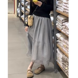 COD gray chiffon skirt womens summer new small high waist thin a-word skirt French temperament gauze skirt 2026 new product