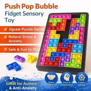 【SG Stock】Tetris Pop It Puzzle Fidget Toy Silicone Bubble Stress Relief Building Block Game
